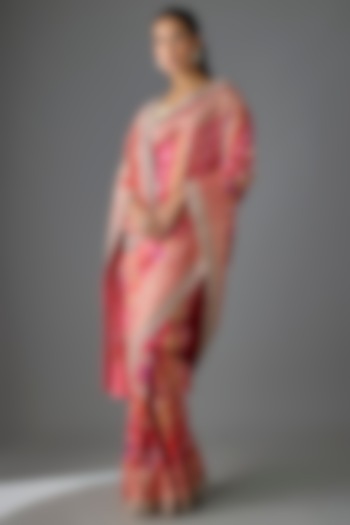 Multi-Colored Banarasi Silk Hand Embroidered Bridal Saree Set by Anushree Reddy at Pernia's Pop Up Shop