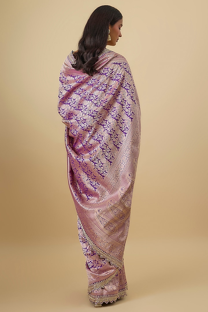 Purple Silk Banarasi Hand Embroidered Bridal Saree Set by Anushree Reddy at Pernia's Pop Up Shop