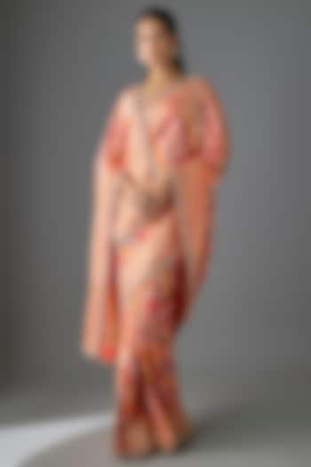 Multi-Colored Banarasi Silk Hand Embroidered Bridal Saree Set by Anushree Reddy at Pernia's Pop Up Shop