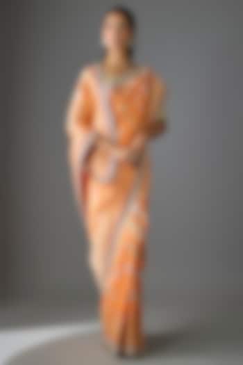 Orange Banarasi Silk Hand Embroidered Bridal Saree Set by Anushree Reddy at Pernia's Pop Up Shop