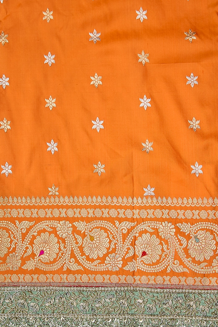 Orange Banarasi Silk Hand Embroidered Bridal Saree Set by Anushree Reddy at Pernia's Pop Up Shop