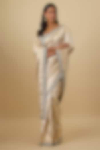 Ivory Silk Banarasi Hand Embroidered Bridal Saree Set by Anushree Reddy at Pernia's Pop Up Shop