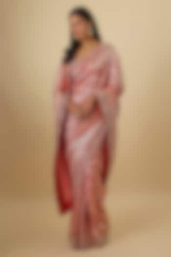 Red Silk Banarasi Hand Embroidered Bridal Saree Set by Anushree Reddy at Pernia's Pop Up Shop