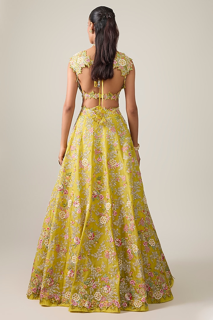 Yellow Organza Hand & Machine Embroidered Bridal Bridal Lehenga Set by Anushree Reddy at Pernia's Pop Up Shop