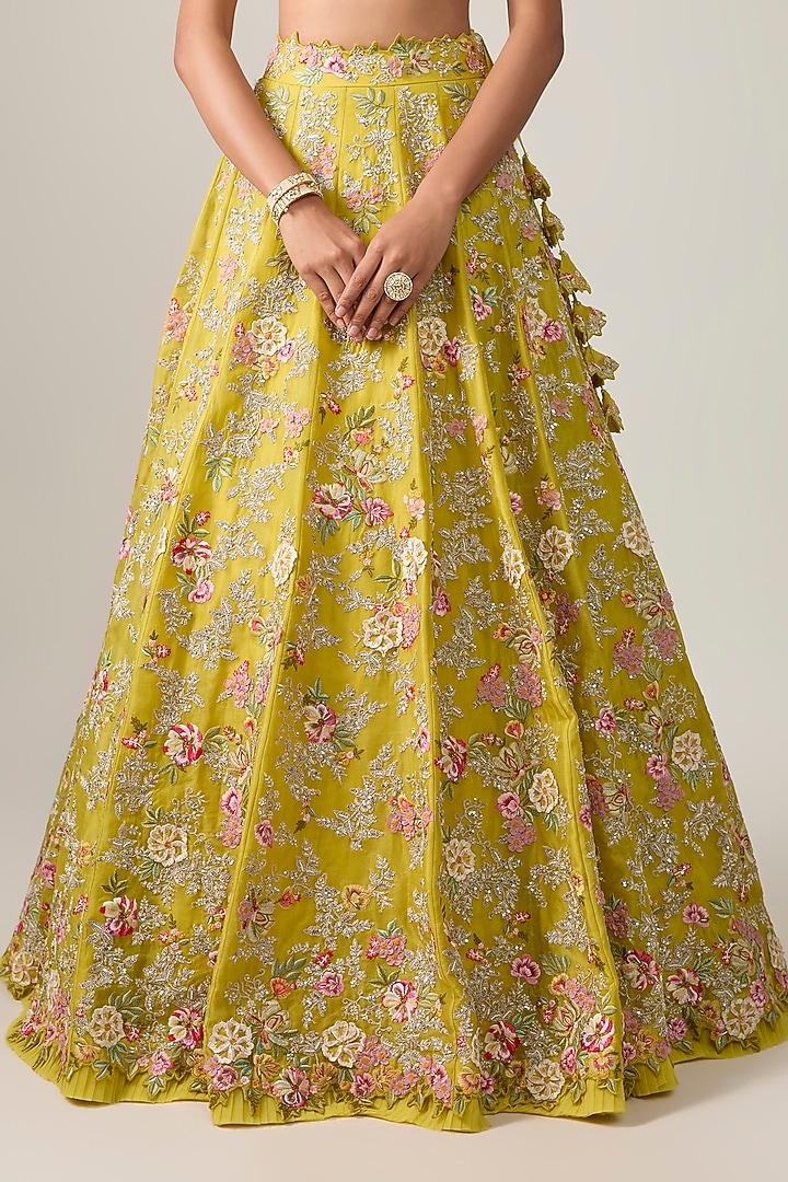 Yellow Organza Hand & Machine Embroidered Bridal Bridal Lehenga Set by Anushree Reddy at Pernia's Pop Up Shop
