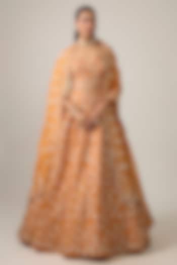 Orange Organza Thread & Pearl Embroidered Bridal Bridal Lehenga Set by Anushree Reddy at Pernia's Pop Up Shop
