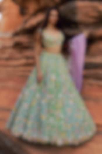 Green & Blue Organza Embroidered Bridal Lehenga Set by Anushree Reddy at Pernia's Pop Up Shop