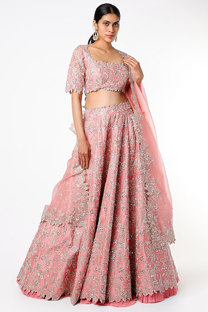 Pink Lehenga Set With Cutdana Jaal Cutwork by Anushree Reddy