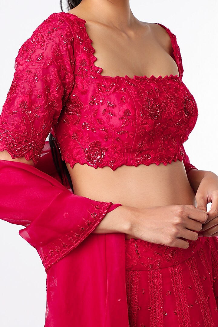 Red Organza Bridal Lehenga Set by Anushree Reddy at Pernia's Pop Up Shop