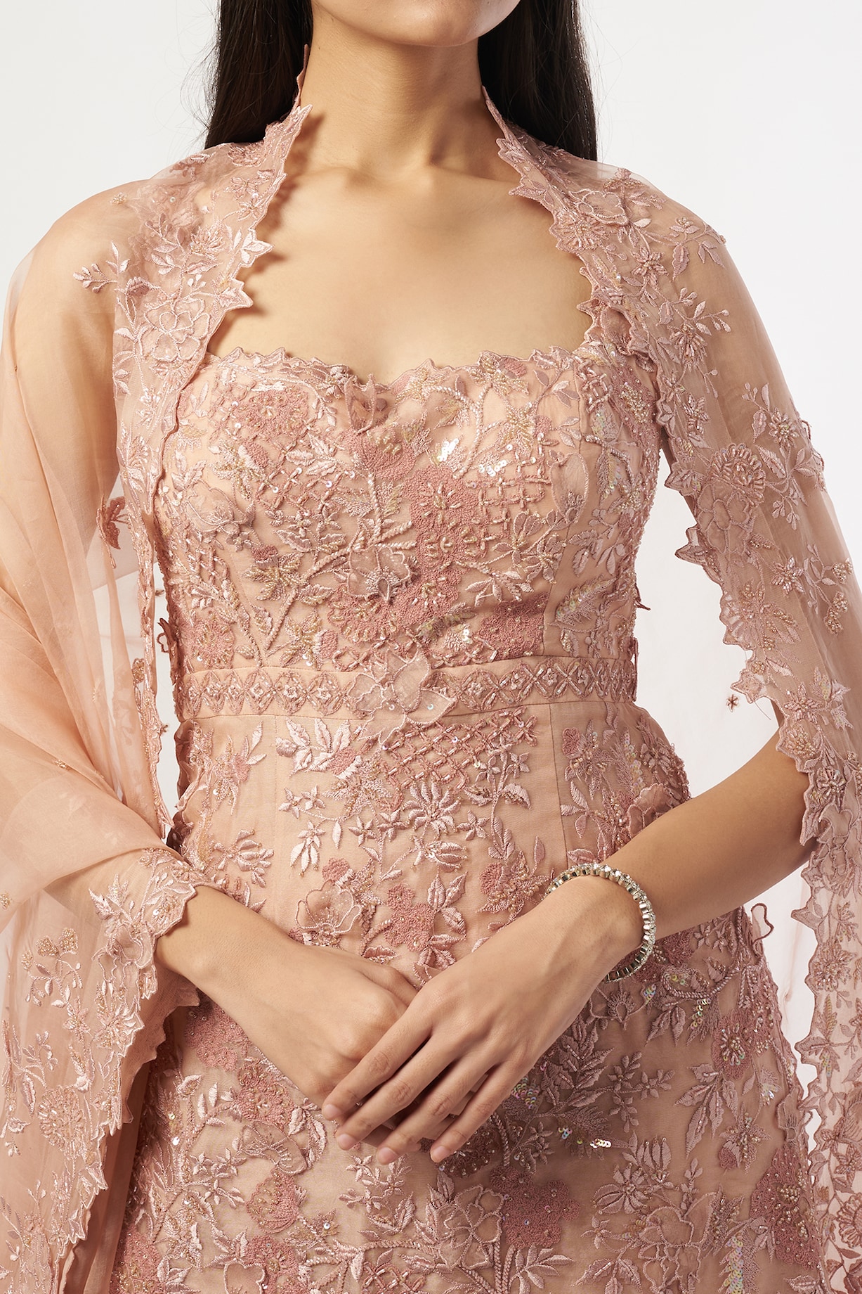 Nude Organza & Crepe Sharara Set