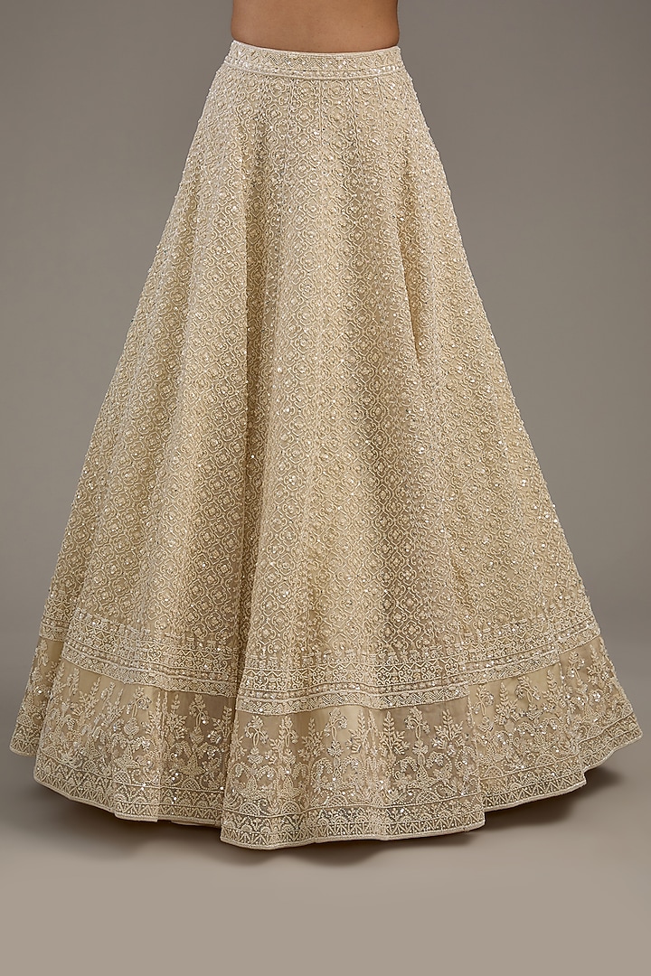Ivory Organza Heavy Pearl Embroidered Bridal Lehenga Set by Anushree Reddy at Pernia's Pop Up Shop