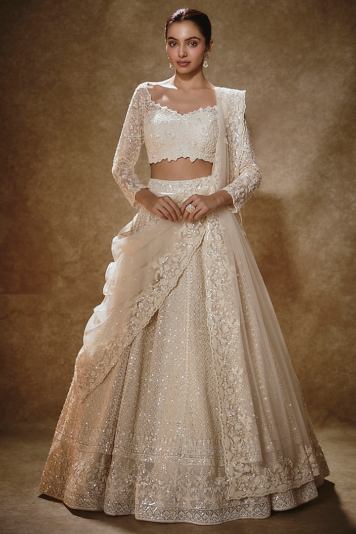 Ivory Organza Bridal Lehenga Set by Anushree Reddy at Pernia's Pop Up Shop