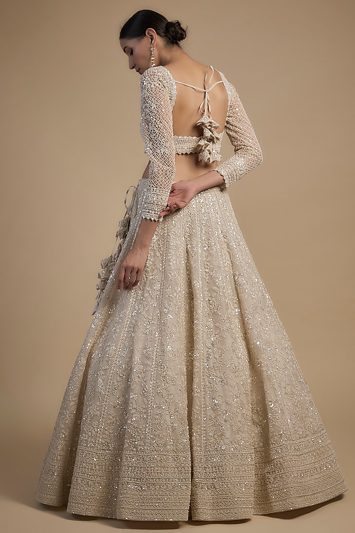 Ivory Organza Pearl & Cutdana Embroidered Bridal Lehenga Set by Anushree Reddy at Pernia's Pop Up Shop