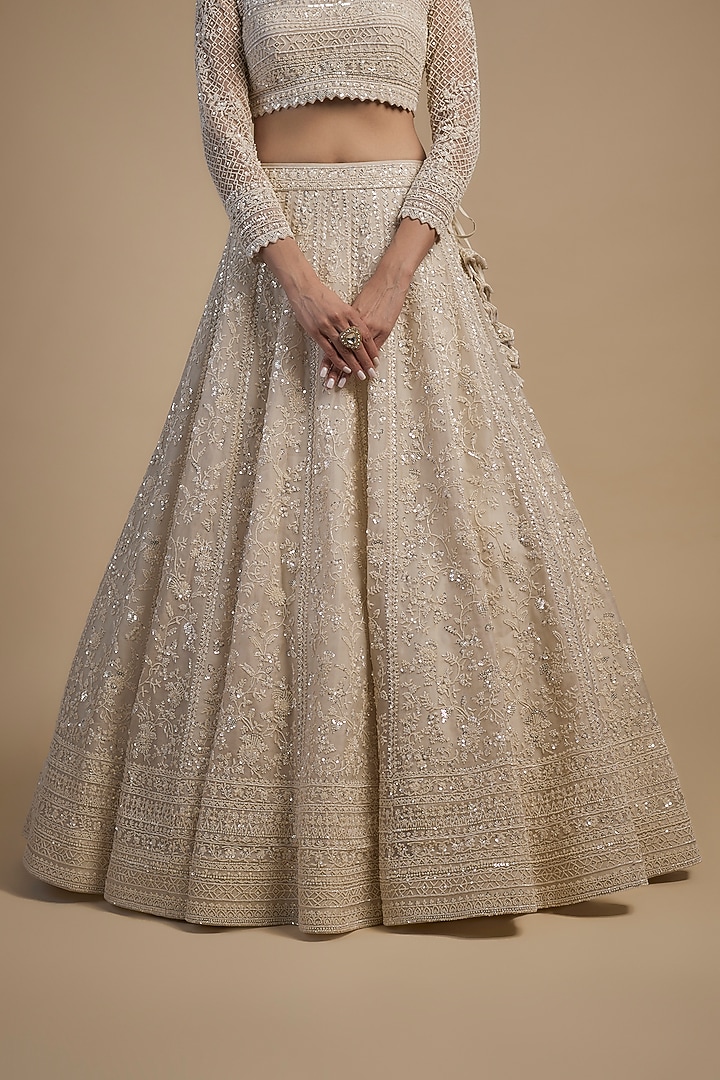 Ivory Organza Pearl & Cutdana Embroidered Bridal Lehenga Set by Anushree Reddy at Pernia's Pop Up Shop