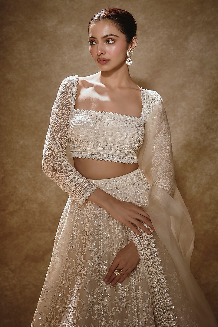 Ivory Organza Bridal Lehenga Set by Anushree Reddy at Pernia's Pop Up Shop