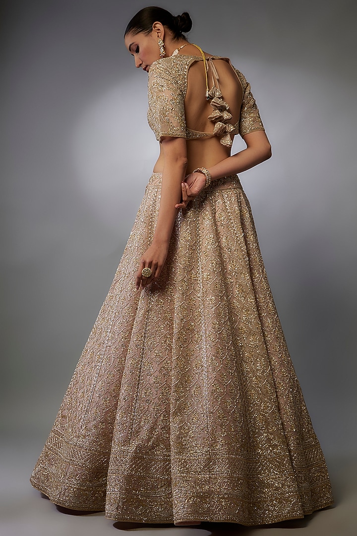 Champagne Organza Bridal Lehenga Set by Anushree Reddy at Pernia's Pop Up Shop