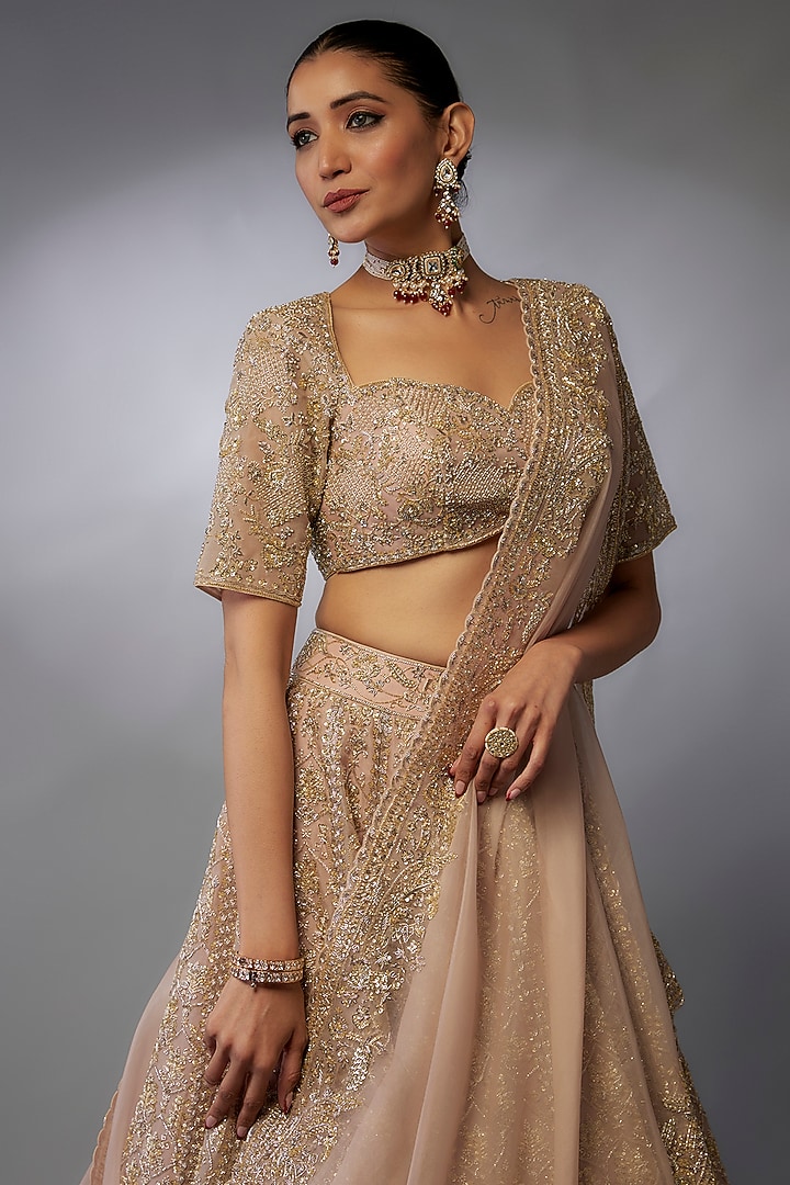 Champagne Organza Bridal Lehenga Set by Anushree Reddy at Pernia's Pop Up Shop