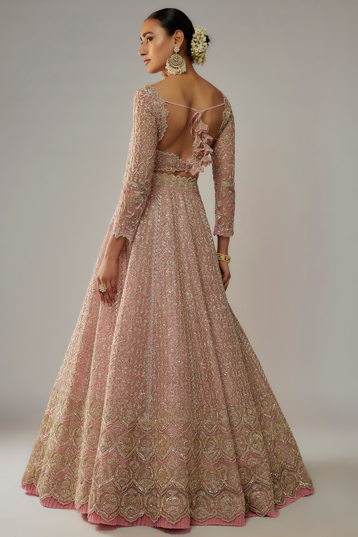 Coral Organza Gold Embroidered Lehenga Set Design by Anushree Reddy at  Pernia's Pop Up Shop 2024