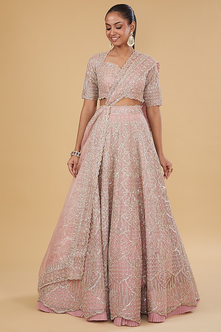 Pink Organza Bridal Lehenga Set by Anushree Reddy at Pernia's Pop Up Shop