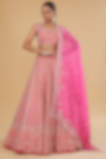 Peach Organza Embroidered Bridal Lehenga Set by Anushree Reddy at Pernia's Pop Up Shop