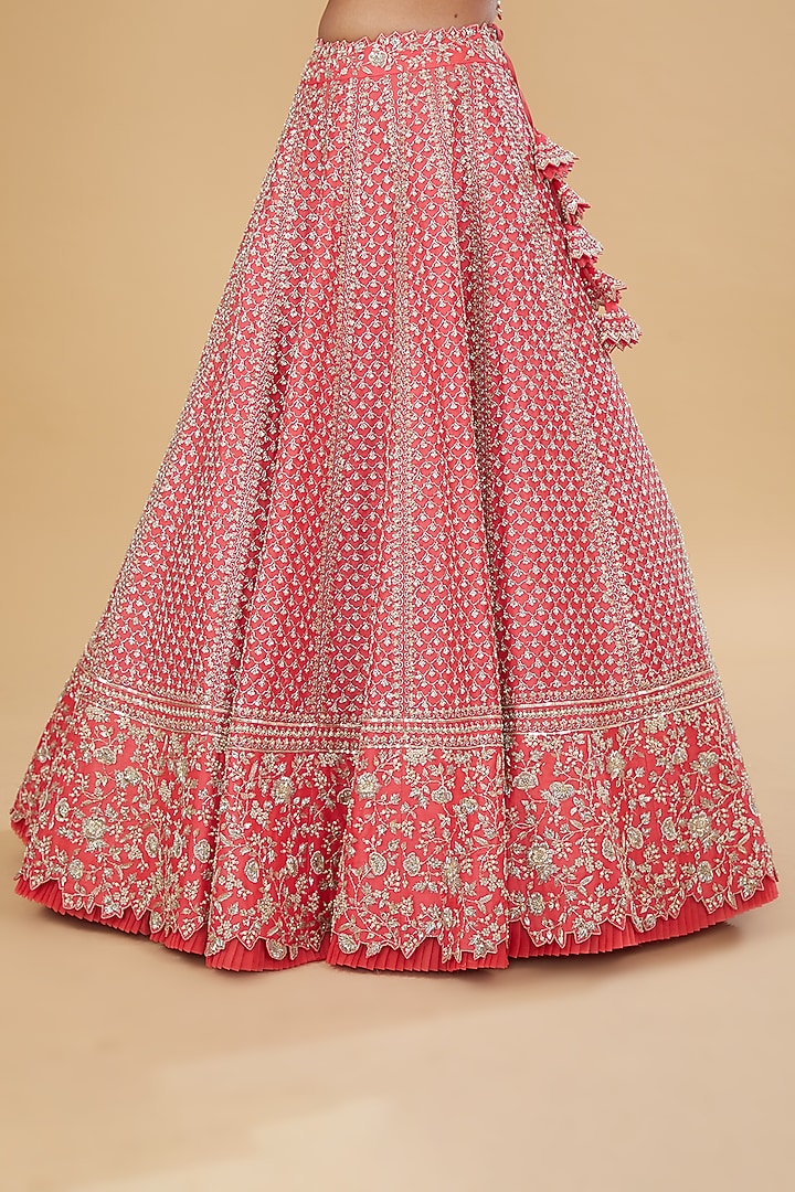 Peach Organza Embroidered Bridal Lehenga Set by Anushree Reddy at Pernia's Pop Up Shop