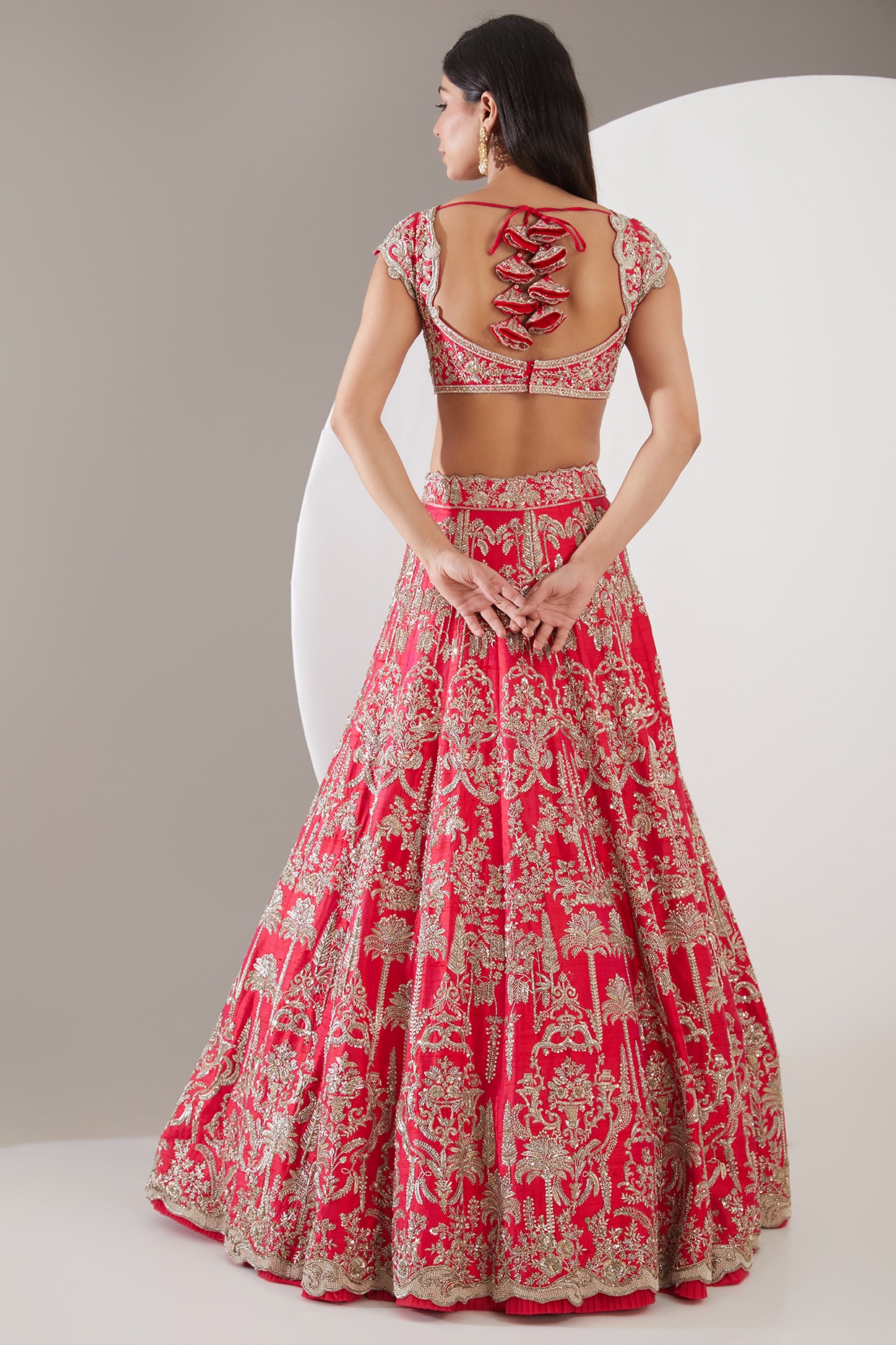 Red Color Sequins Embroidery Work Net Lehenga Choli With Dup