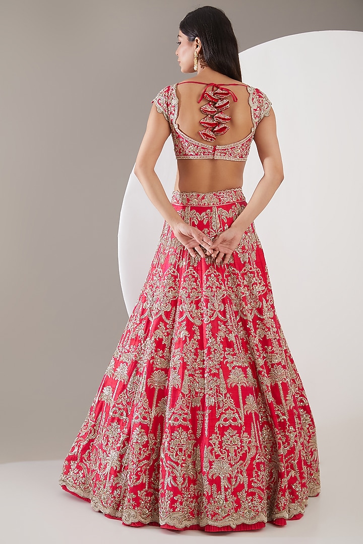 Red Organza Zardosi Embroidered Bridal Lehenga Set by Anushree Reddy at Pernia's Pop Up Shop