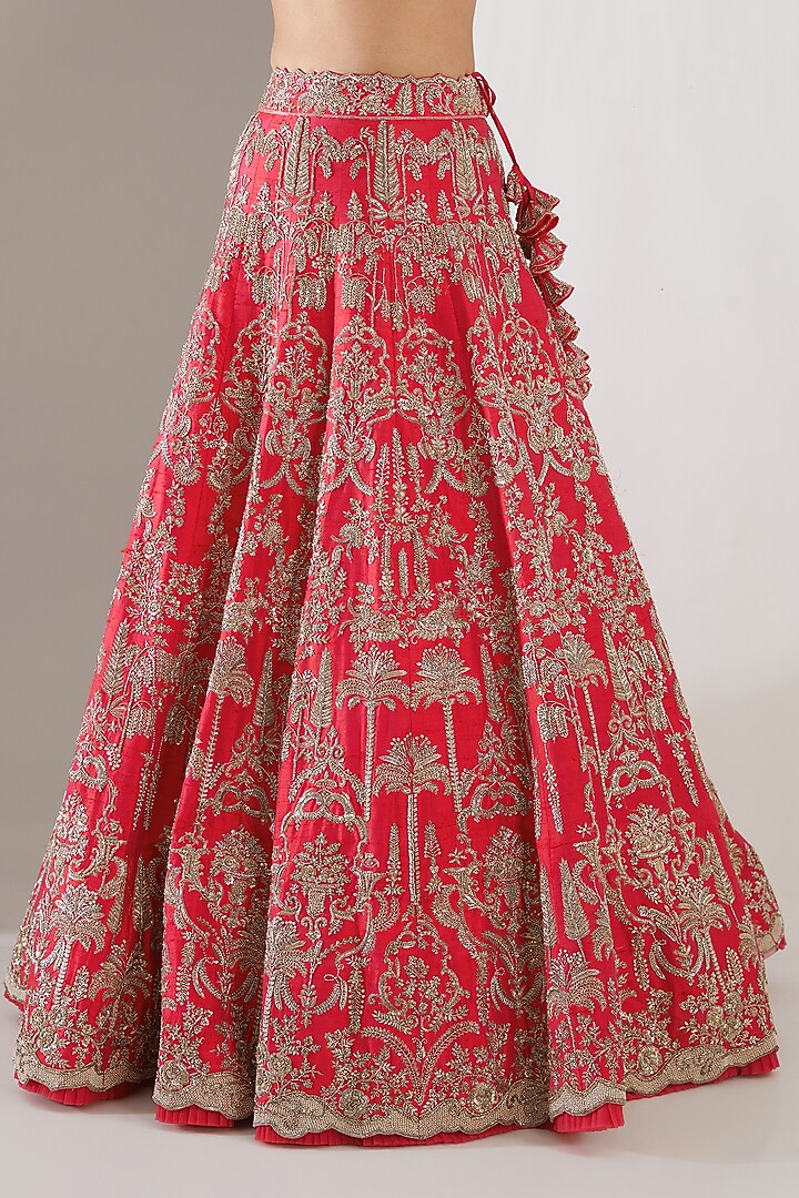 Red Organza Zardosi Embroidered Bridal Lehenga Set by Anushree Reddy at Pernia's Pop Up Shop