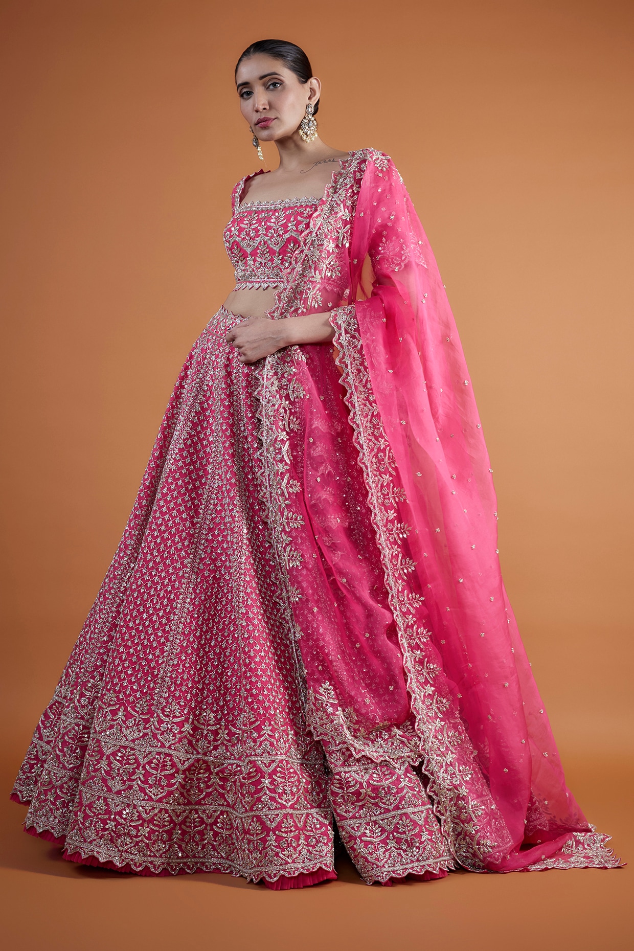 Hot Pink Lehenga Choli with Dupatta - Shafalie's Fashions