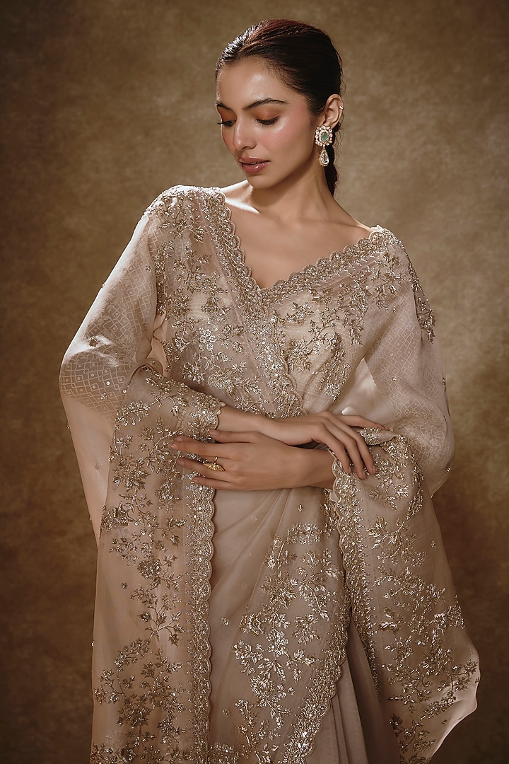 Ivory Organza Bridal Saree Set by Anushree Reddy at Pernia's Pop Up Shop