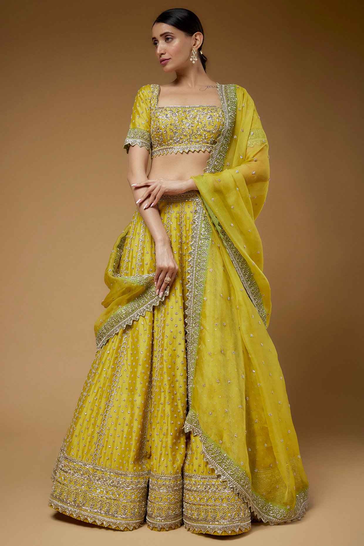 Yellow embroidered lehenga – CoutureYard