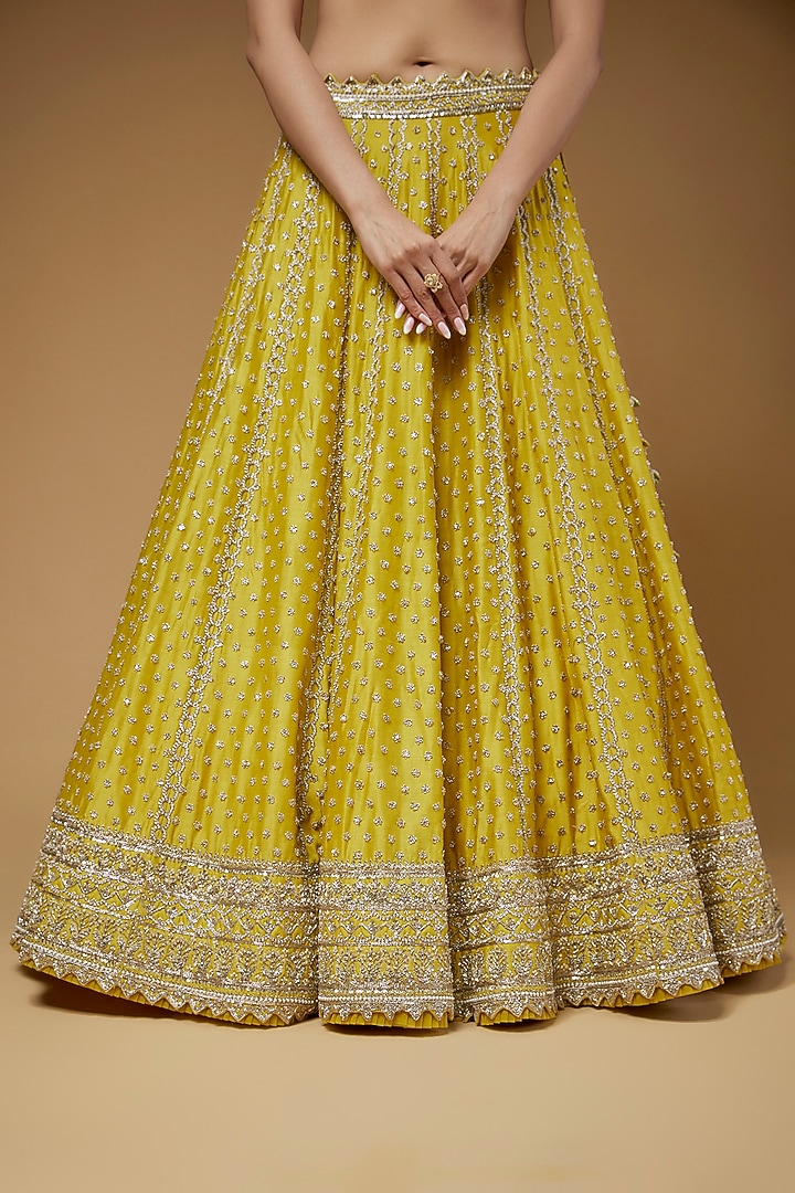 Yellow Chanderi Embroidered Bridal Lehenga Set by Anushree Reddy at Pernia's Pop Up Shop