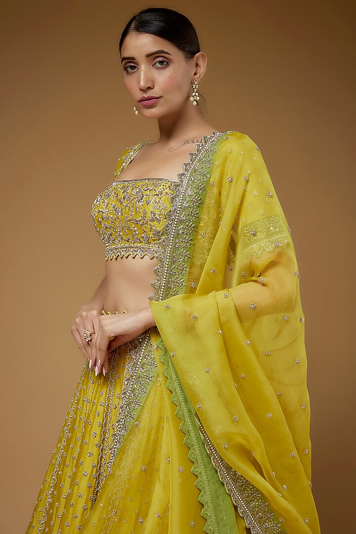 Yellow Chanderi Embroidered Bridal Lehenga Set by Anushree Reddy at Pernia's Pop Up Shop