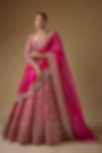 Hot Pink Organza Cutdana Embroidered Lehenga Set by Anushree Reddy