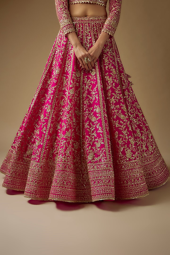 Hot Pink Organza Cutdana Embroidered Bridal Lehenga Set by Anushree Reddy at Pernia's Pop Up Shop