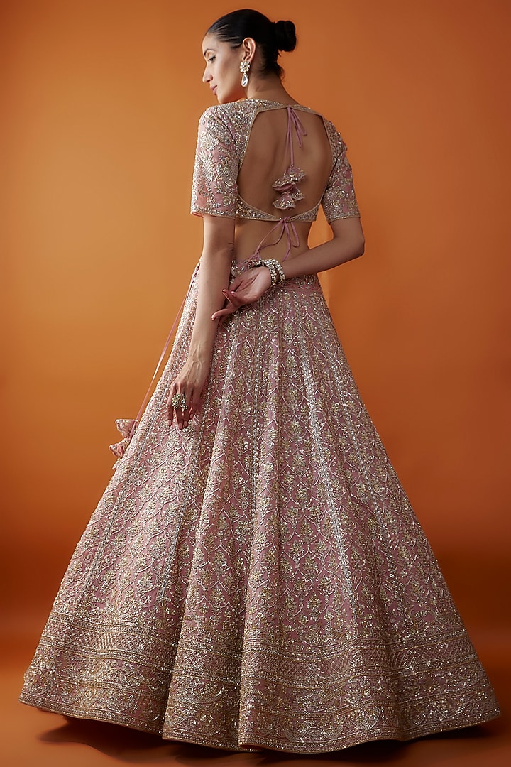 Pink Organza Cutdana Embroidered Bridal Lehenga Set by Anushree Reddy at Pernia's Pop Up Shop