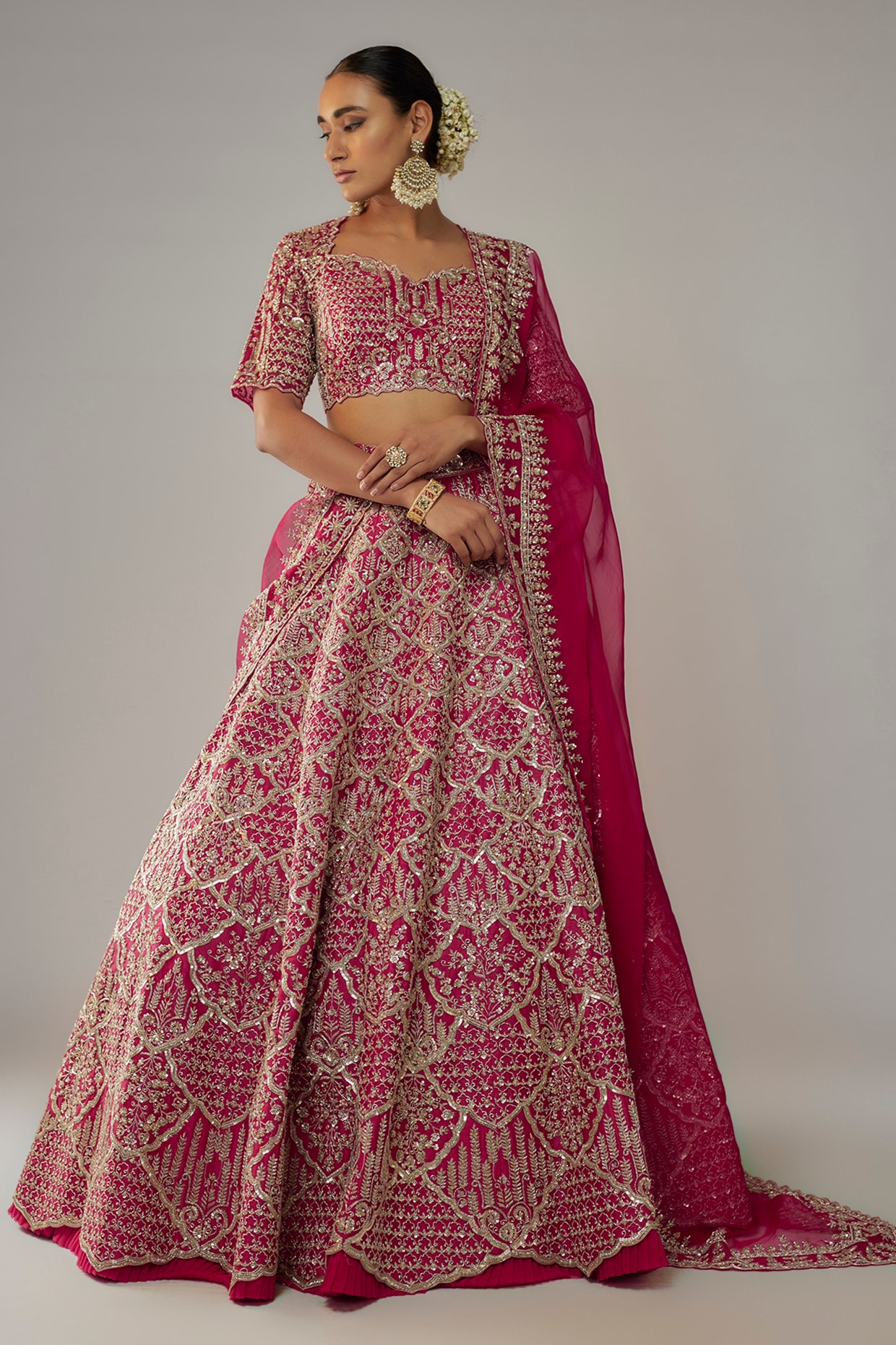 Red Raw Silk Embroidered Lehenga Set Design by Anushree Reddy at Pernia's  Pop Up Shop 2024