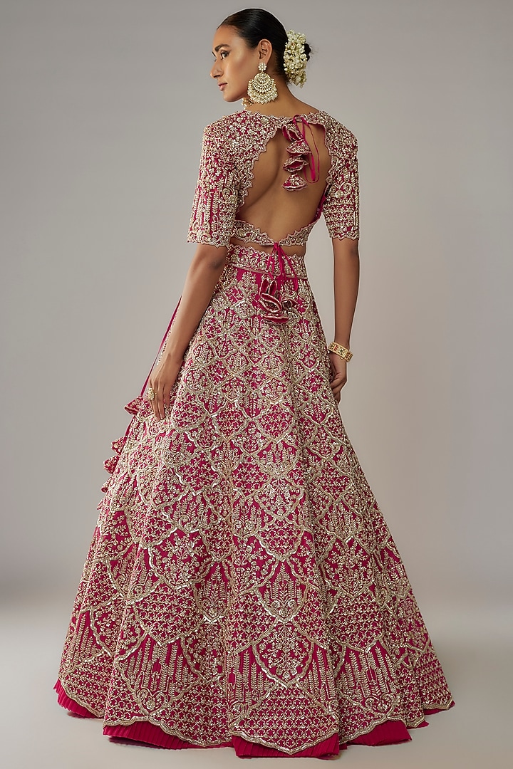 Cherry Red Organza Bridal Lehenga Set by Anushree Reddy at Pernia's Pop Up Shop