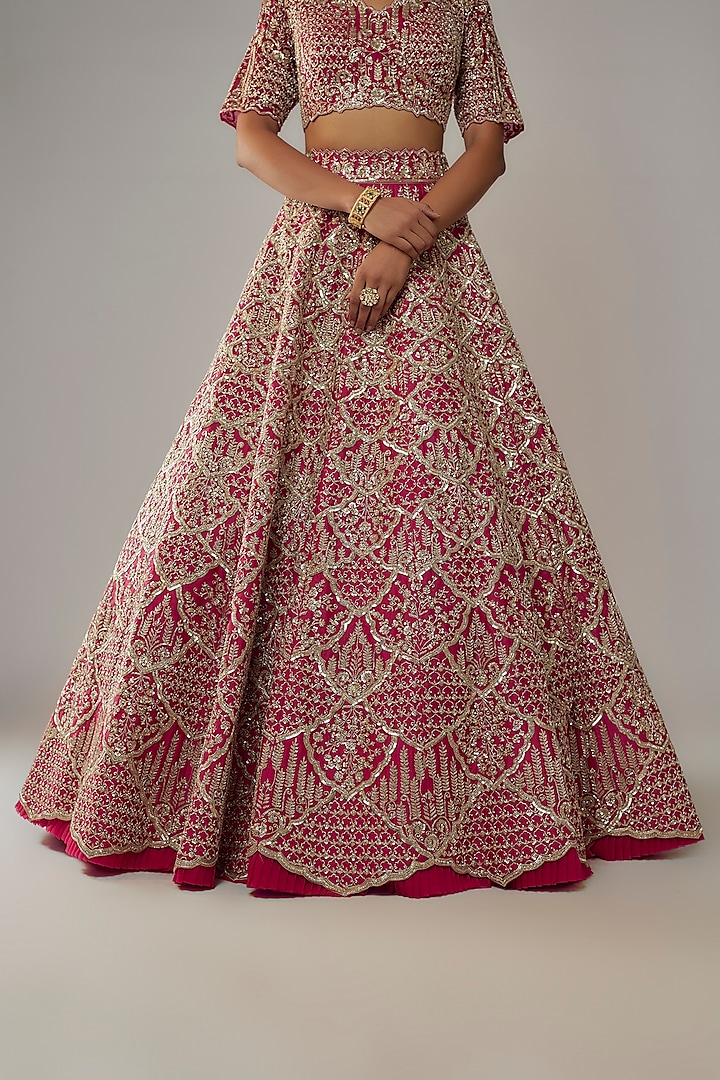 Cherry Red Organza Bridal Lehenga Set by Anushree Reddy at Pernia's Pop Up Shop