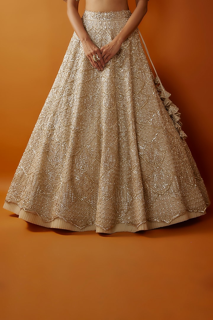 Ivory Organza Cutdana Embroidered Bridal Lehenga Set by Anushree Reddy at Pernia's Pop Up Shop