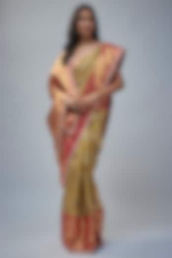 Gold Silk Hand Embroidered Kanchi Bridal Saree Set by Anushree Reddy at Pernia's Pop Up Shop