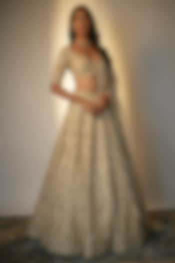 Ivory Organza Hand Embroidered Bridal Lehenga Set by Anushree Reddy at Pernia's Pop Up Shop