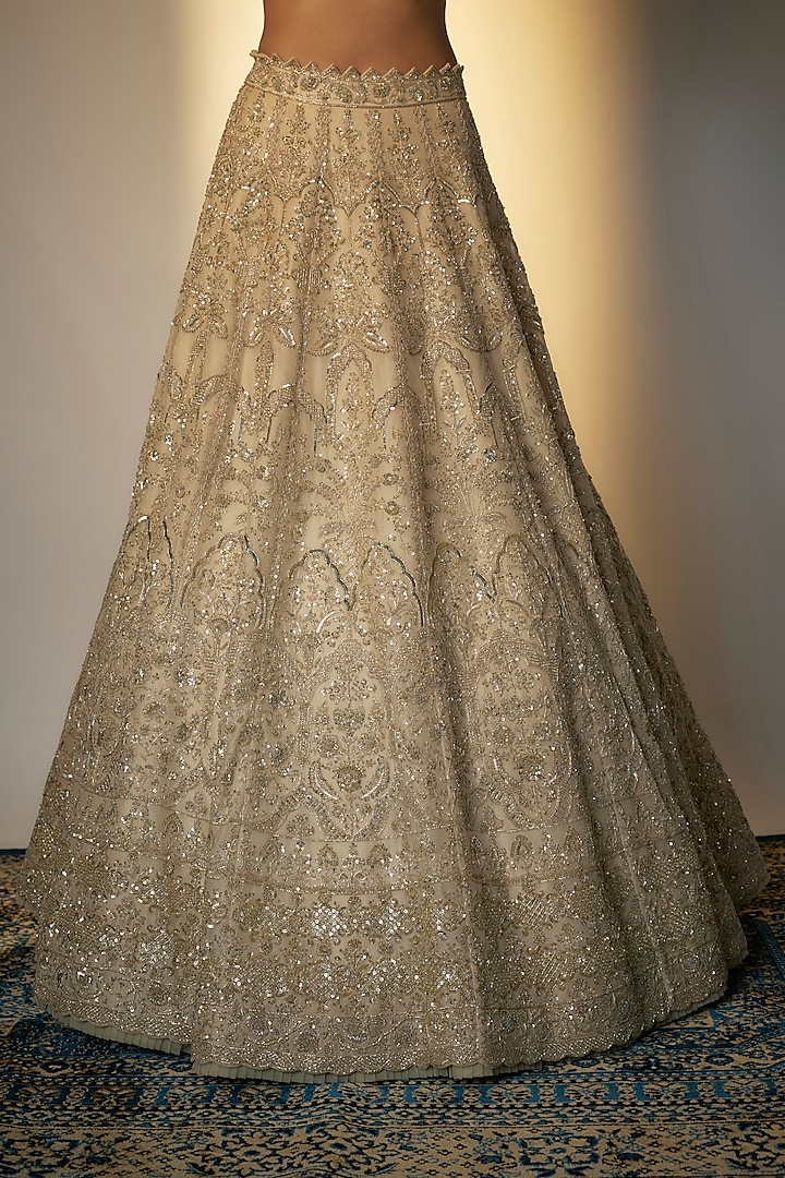 Ivory Organza Hand Embroidered Bridal Lehenga Set by Anushree Reddy at Pernia's Pop Up Shop