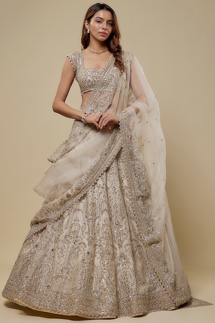 Ivory Organza Lehenga Set by Anushree Reddy