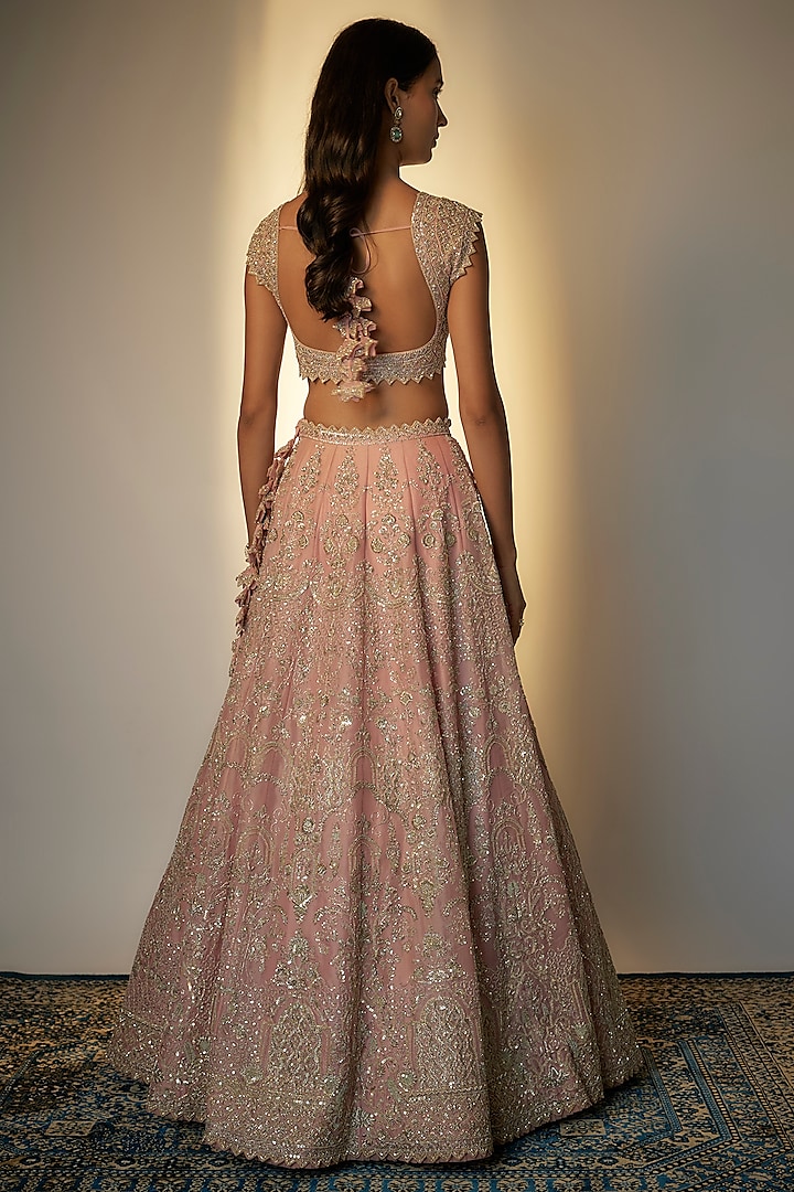 Blush Pink Organza Hand Embroidered Bridal Lehenga Set by Anushree Reddy at Pernia's Pop Up Shop