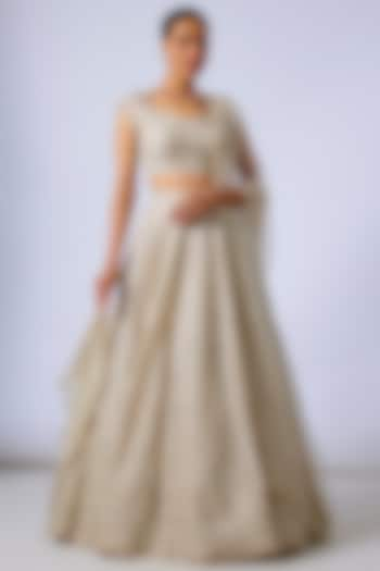 Ivory Organza Hand Embroidered Bridal Lehenga Set by Anushree Reddy at Pernia's Pop Up Shop