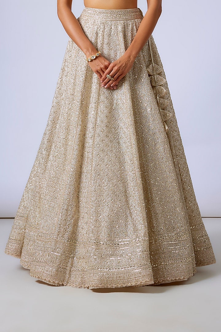 Ivory Organza Hand Embroidered Bridal Lehenga Set by Anushree Reddy at Pernia's Pop Up Shop