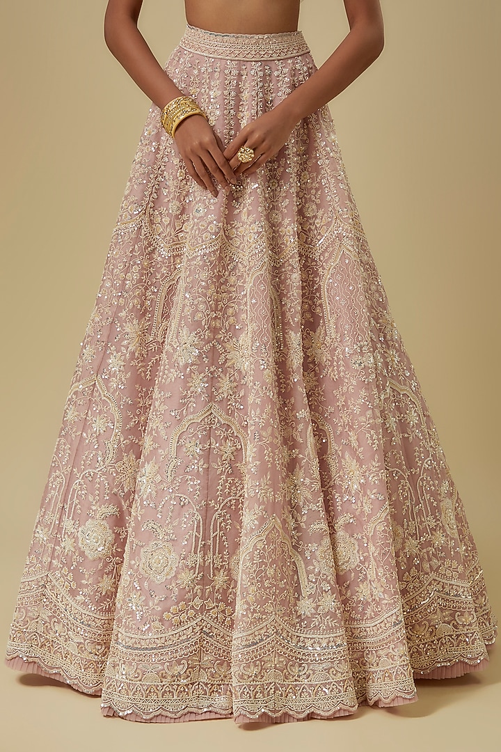 Pink Organza Hand Embroidered Bridal Lehenga Set by Anushree Reddy at Pernia's Pop Up Shop