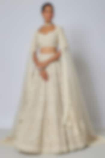 Ivory Organza Hand Embroidered Bridal lehenga for 22 Lehenga Set by Anushree Reddy at Pernia's Pop Up Shop