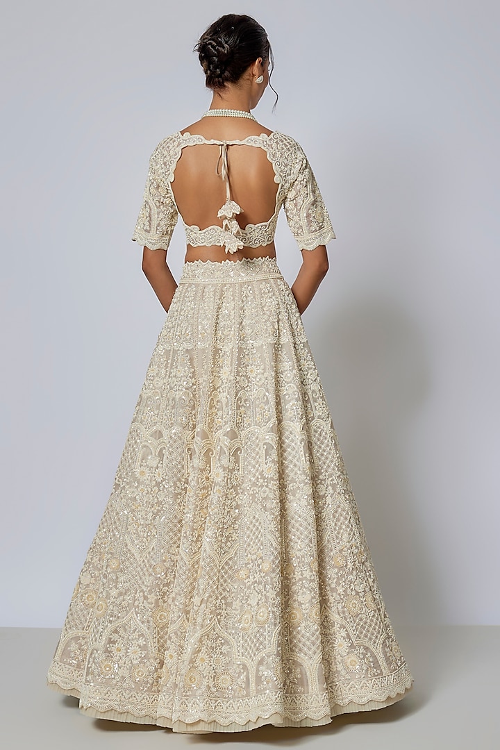 Ivory Organza Hand Embroidered Bridal Lehenga Set by Anushree Reddy at Pernia's Pop Up Shop